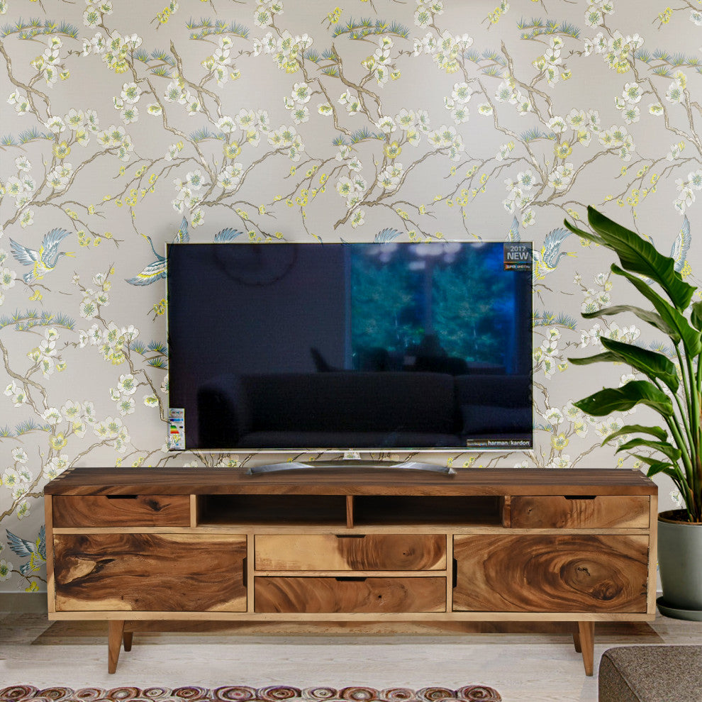 Marsonia Live Edge Suar Wood Media Center/Buffet With 2 Doors/4 Drawers