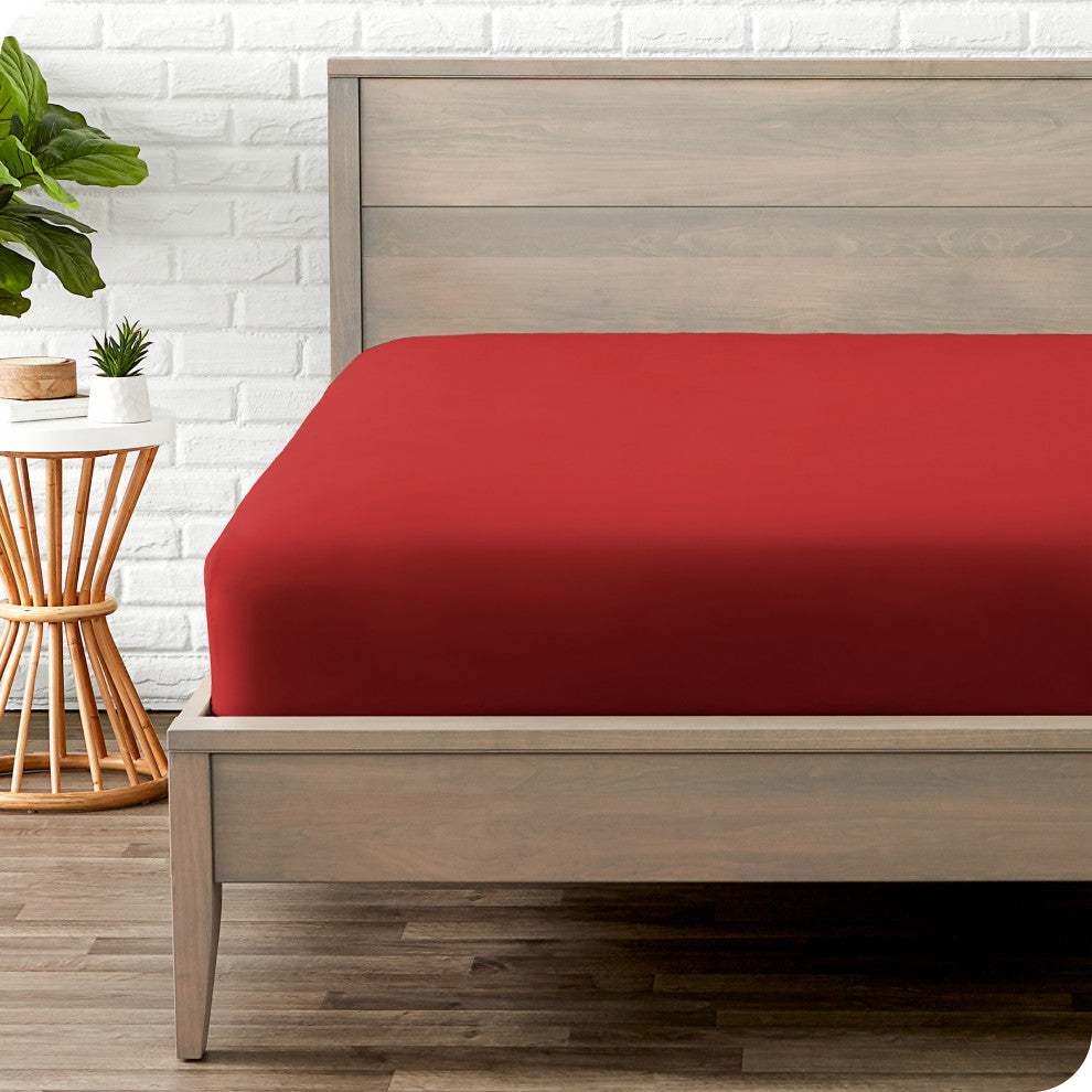 Bare Home Microfiber Fitted Sheet Deep Pocket, Red, Twin Xl