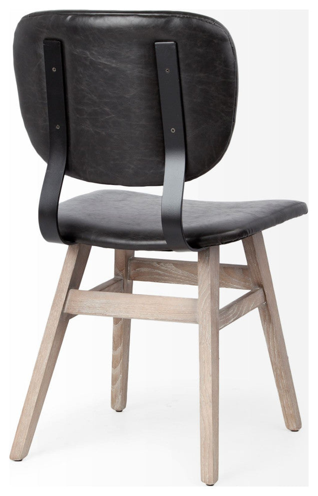 HomeRoots Black Faux Leather Wrap Brown Solid Wood With Iron Base Dining Chair