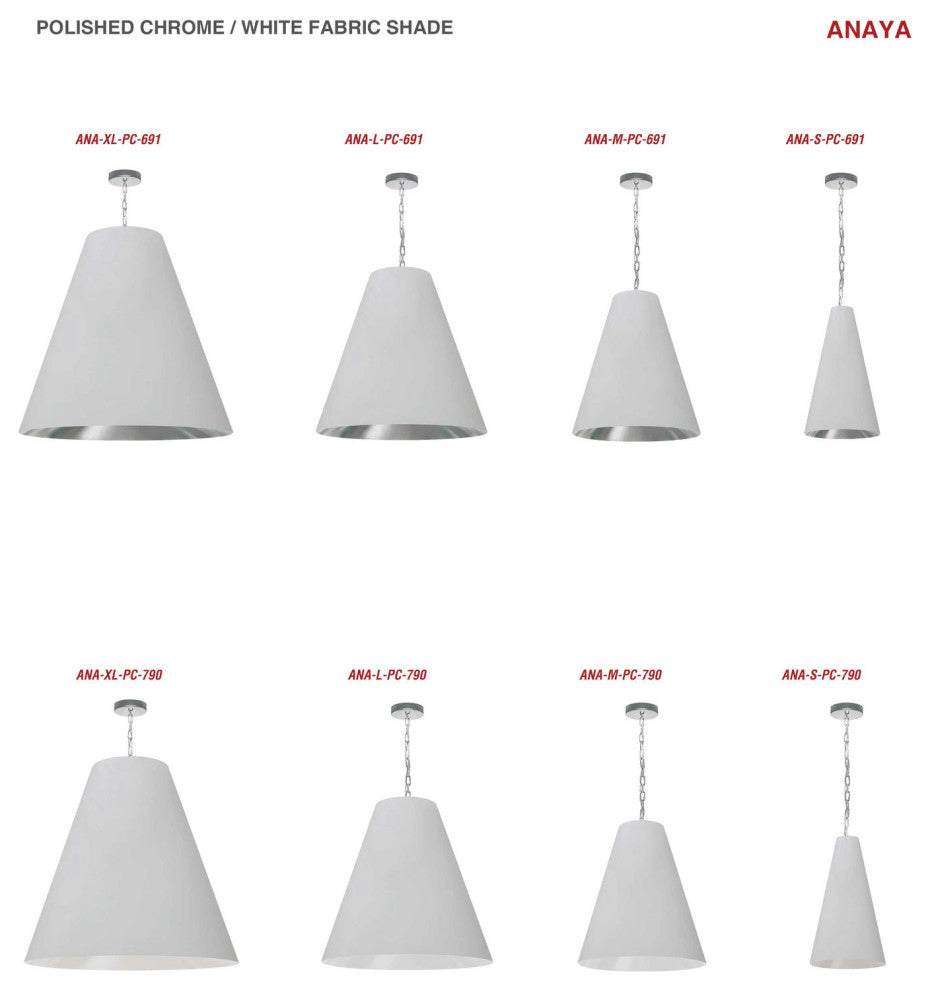 1 Light X-Large Anaya Polished Chrome Pendant w/ White Shade