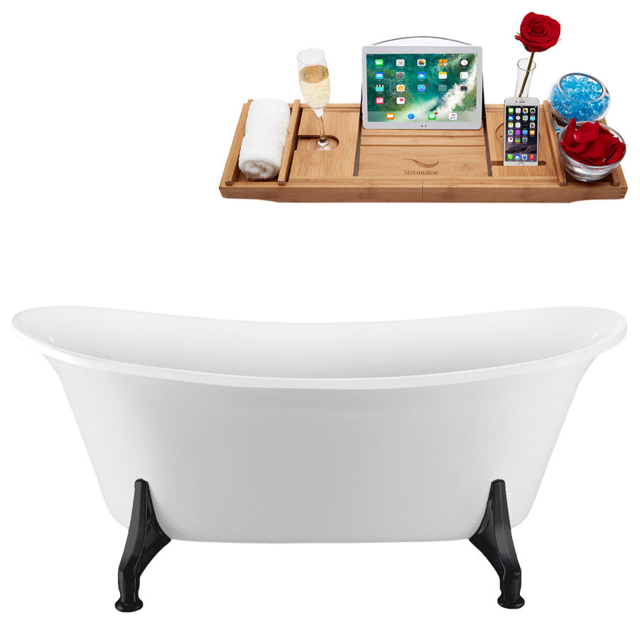 59" Streamline N1080BL-IN-BL Clawfoot Tub and Tray With Internal Drain