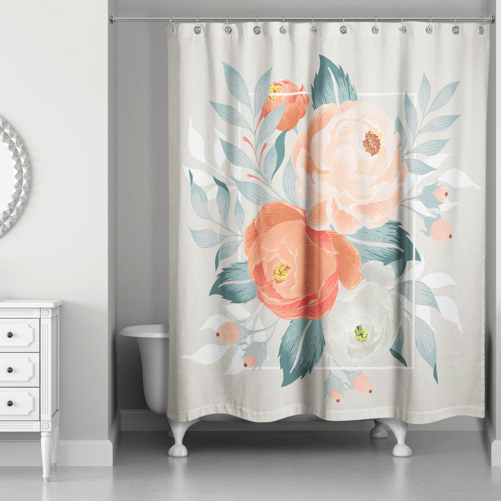 Orange Floral 71x74 Shower Curtain