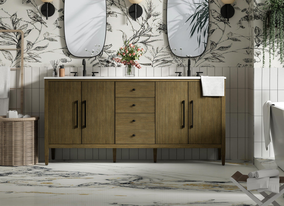 Home Living 72" Double Bathroom Vanity, Hazel Oak