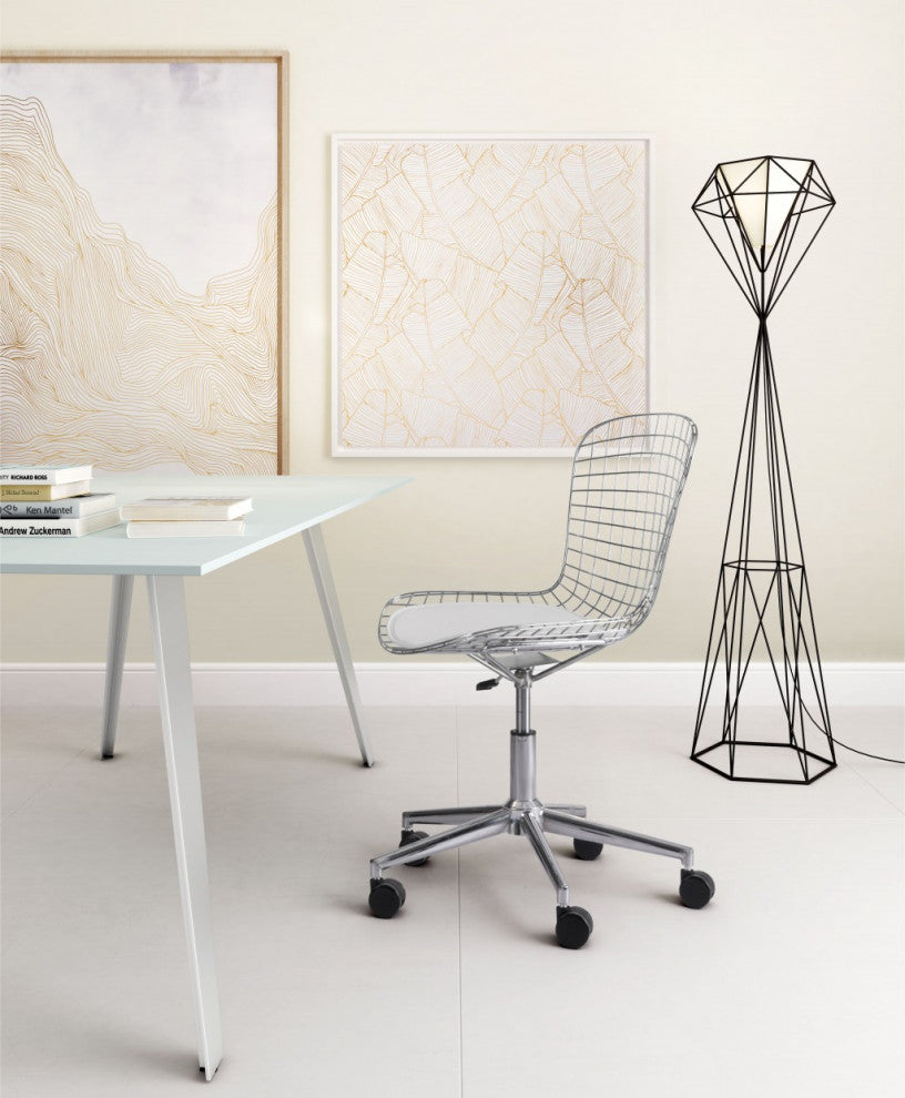 Chrome Wire Grid White Cushion Desk Chair