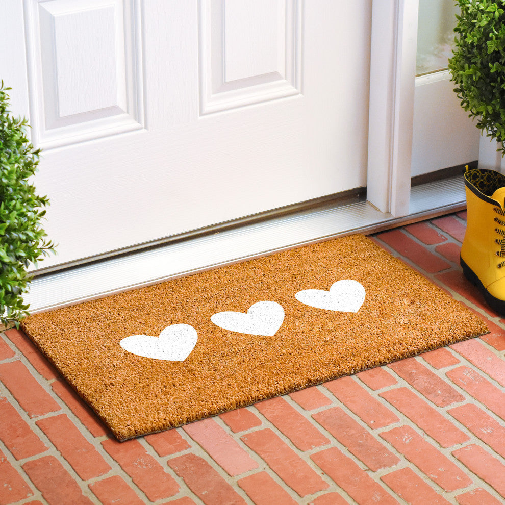 Calloway Mills White Trio Heart Doormat, 17" X 29"