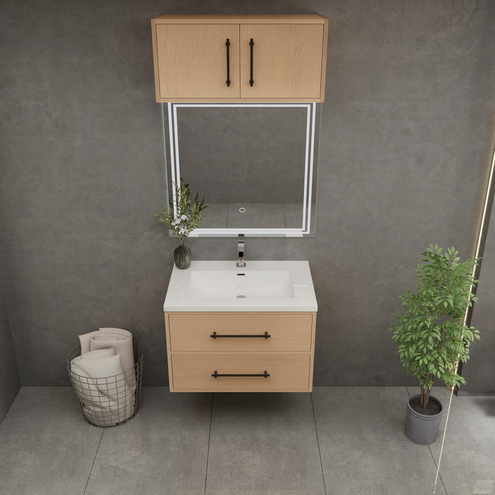 Victoria 30" Solid Wood Bath Vanity, Overhead Cabinet, Yellow Oak