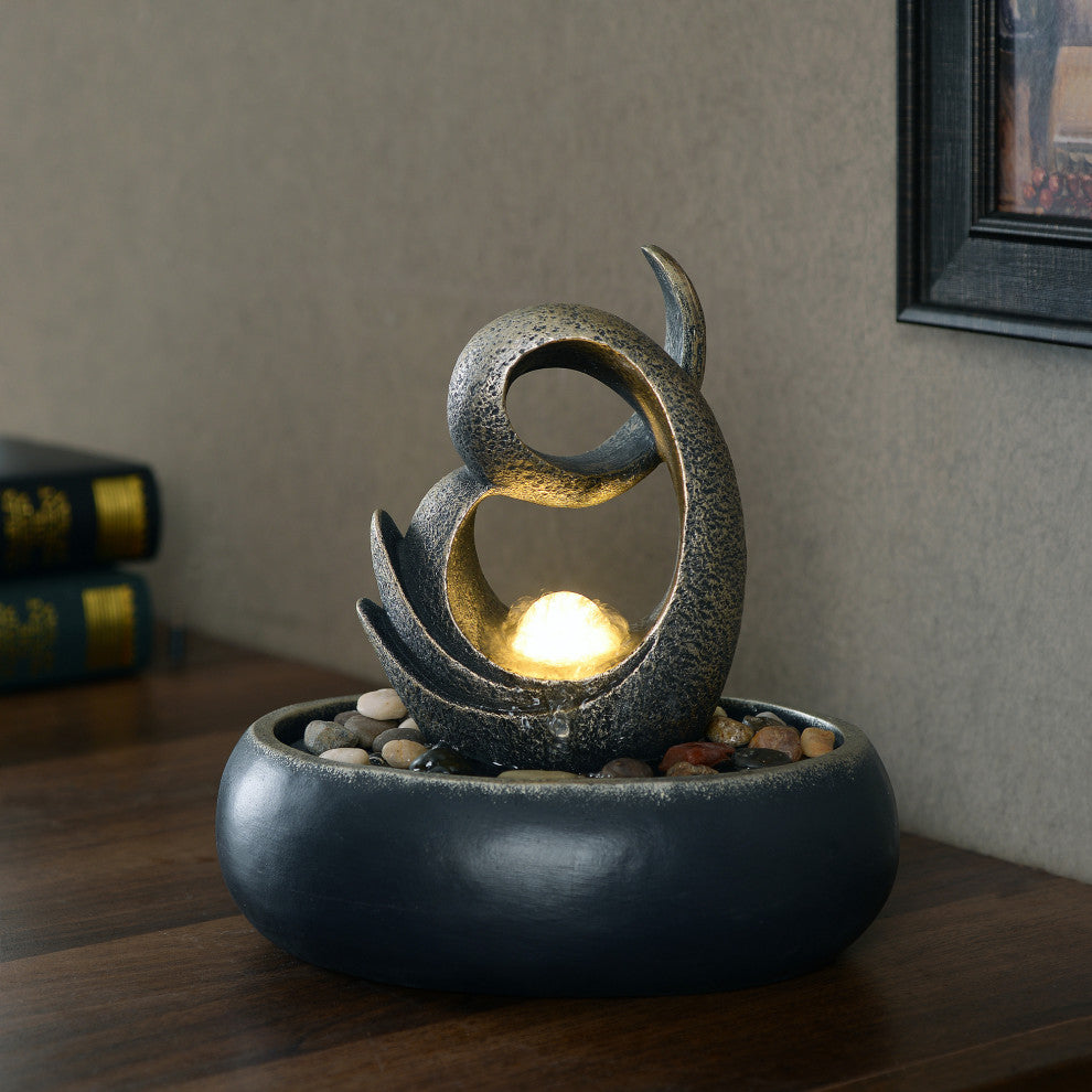 Tabletop Bowl Fountain with LED Light, Black