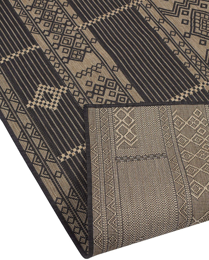 Outdoor Collection Geometric Pattern Bohemian Rug, Charcoal, 5'3"x7'6"