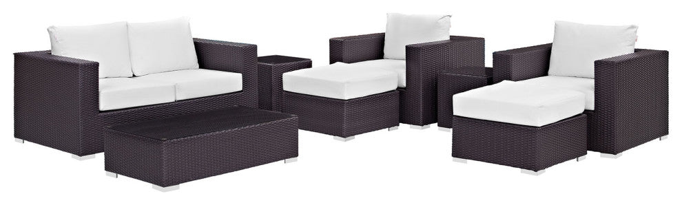 Modway Convene 8 Piece Outdoor Patio Sofa Set, Espresso White