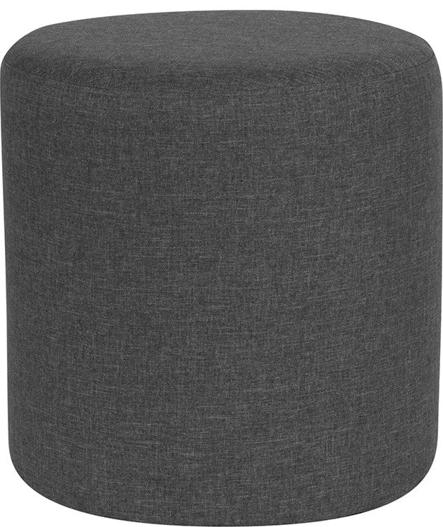 Barrington Upholstered Round Ottoman Pouf in Dark Gray Fabric