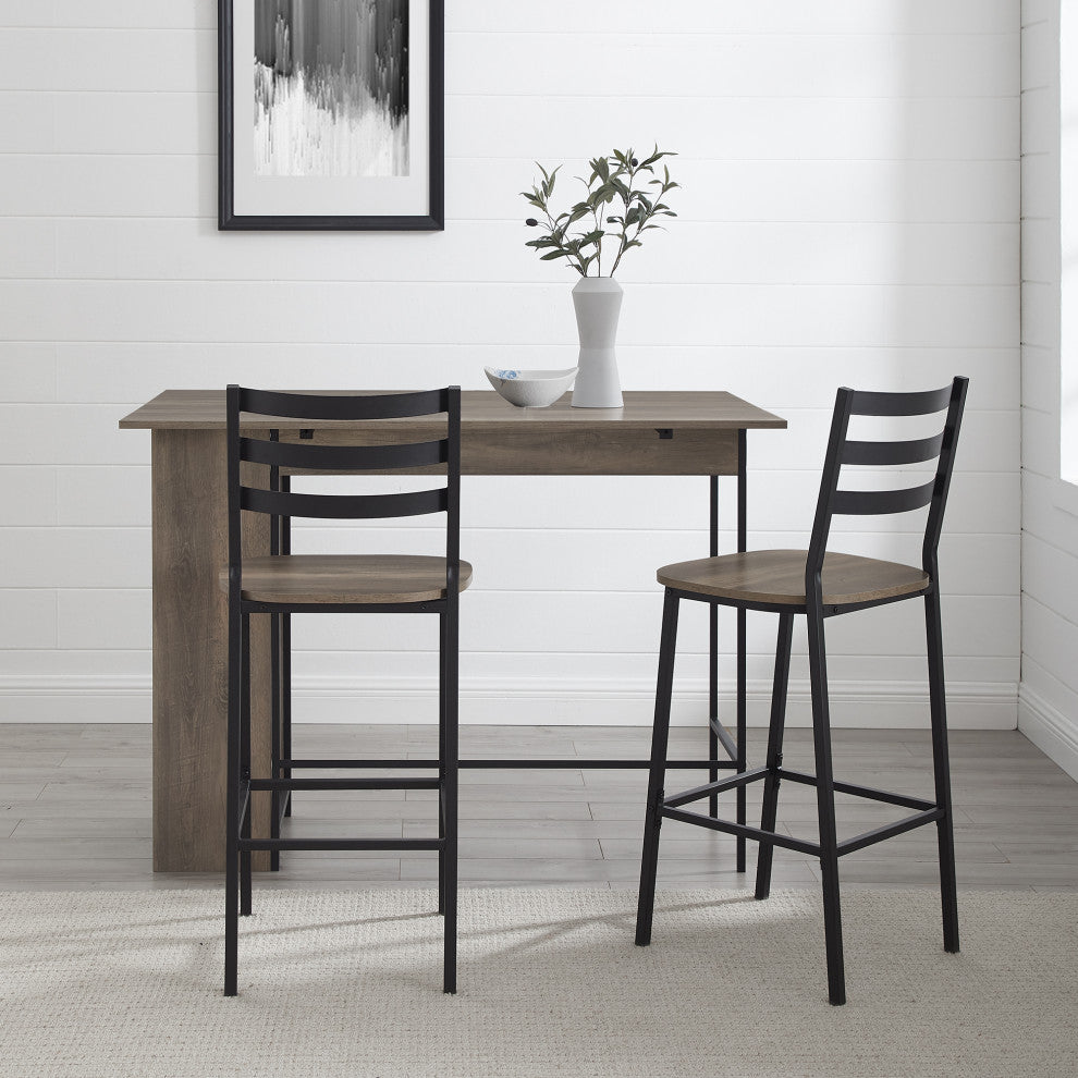 3 Piece Drop Leaf Counter Table Set, Gray Wash