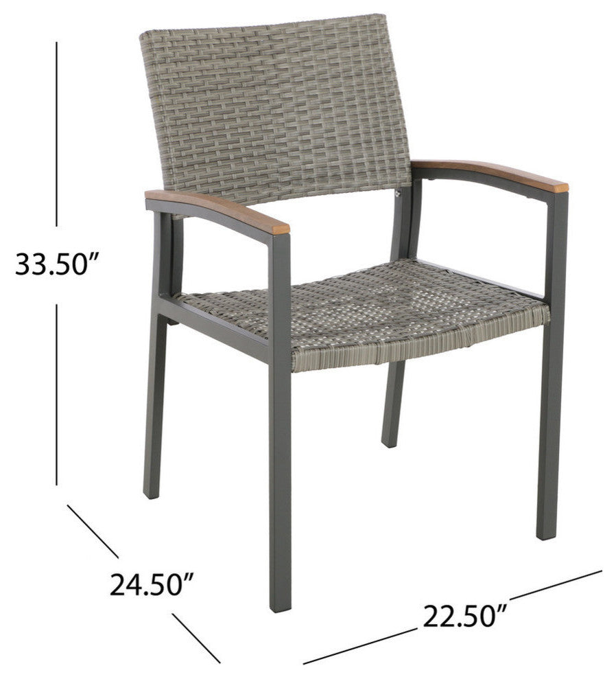 GDF Studio 7-Piece Simon Outdoor Dining Set With Wood Top, Natural /Gray