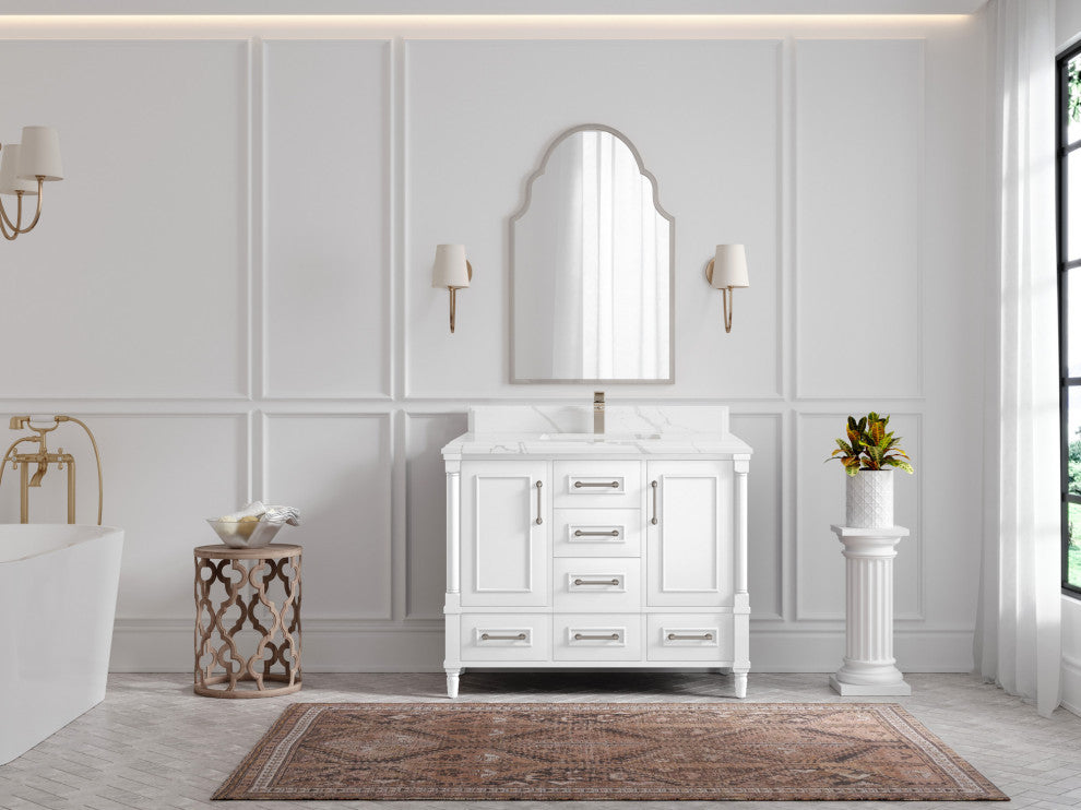 Aberdeen 42 Single Sink Bath Vanity in White 1.5" White Quartz