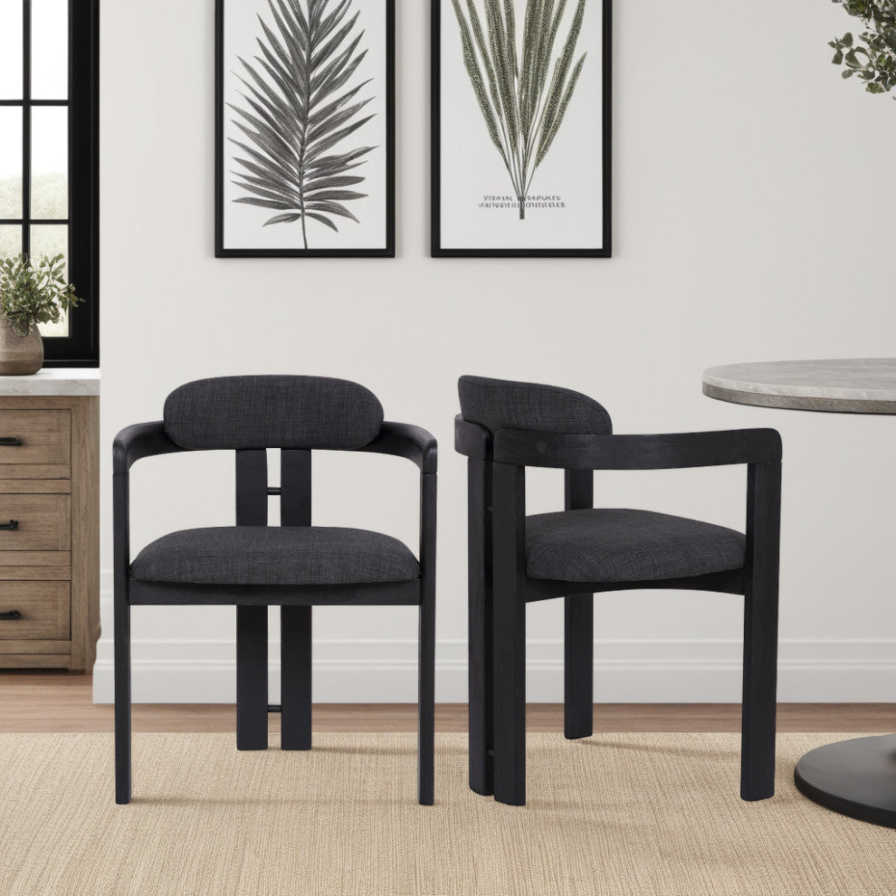 Jazmin Contemporary Dining Chair, Walnut Wood Finish & Charcoal Fabric, Set of 2, Black Brush Wood Finish