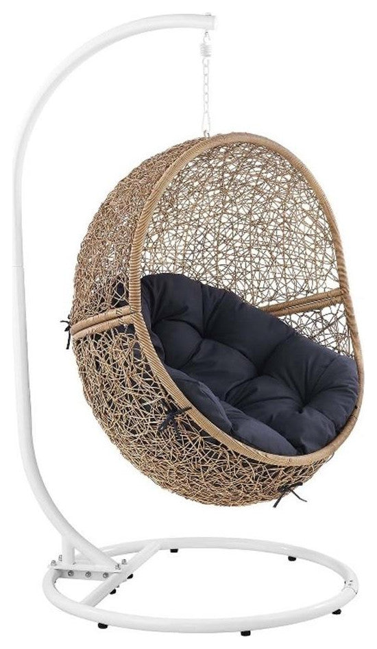 Modway Encase Outdoor Synthetic Rattan Swing Chair in Cappuccino/Navy