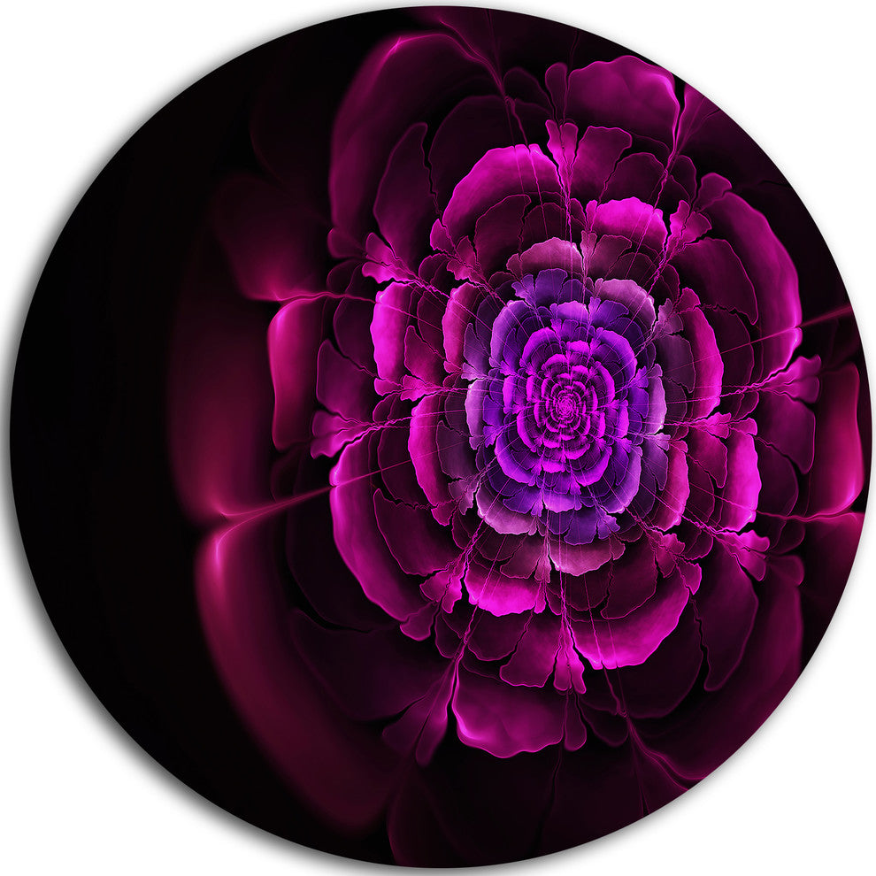 Fractal Purple Rose In Dark, Floral Abstract Disc Metal Wall Art, 38"