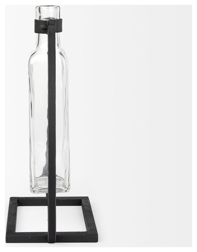 Modern Industrial Black Rectangle Metal and Glass Vase