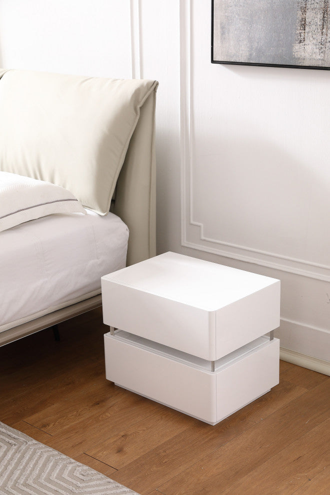 Modern Night Stand with Human Induction Atmosphere Lamp, White, No Wireless Charging
