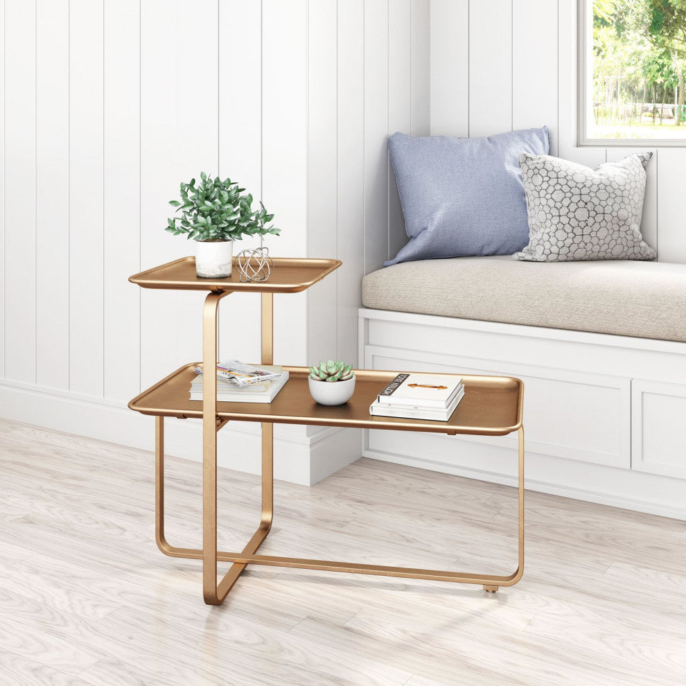 Coffee Table, Rectangular, Steel Metal, Gold, Lounge Cafe Lobby Hospitality