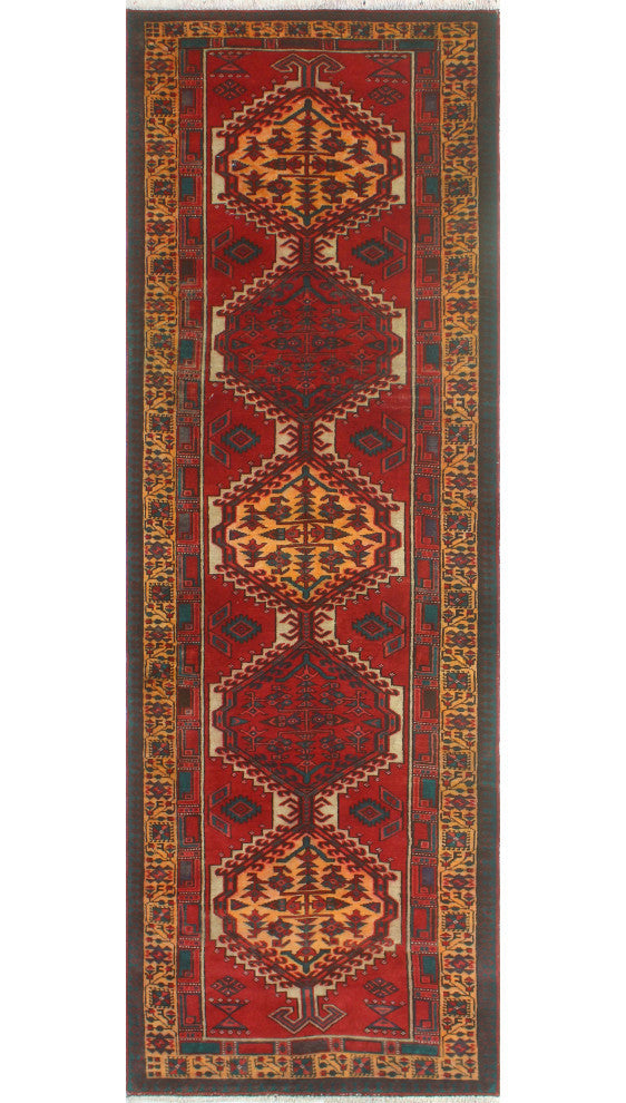 Fine Vintage Distressed Anayatul Red/Gold Runner, 3'5x10'11