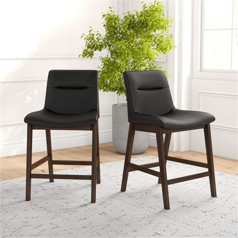Ashcroft Helena Leather Upholstered Counter Stool in Black (Set of 2)