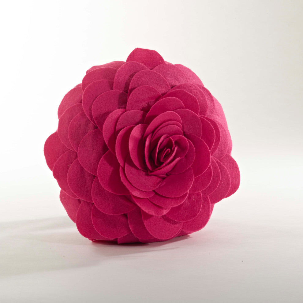 Round Felt Flower Decorative Pillow, Fuchsia, 13"x13"