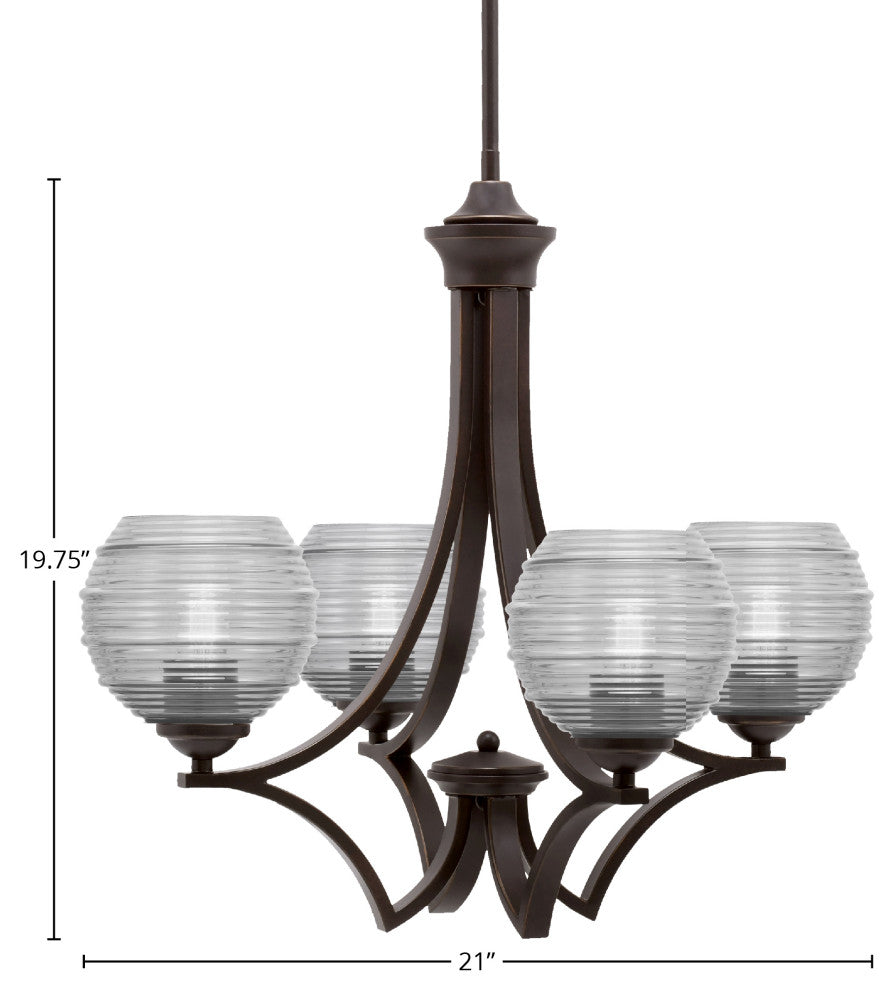 Zilo Uplight, 4 Light, Chandelier, Dark Granite Finish, 6" Clear Ribbed Glass