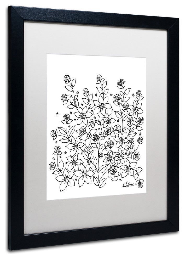 KCDoodleArt 'Simple Flower Doodle 2' Art, Black Frame, White Matte, 16"x20"