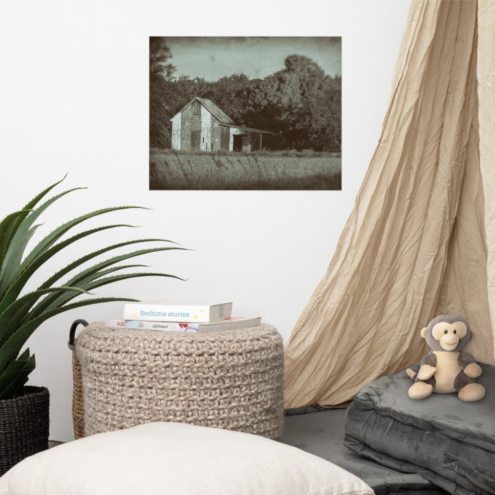 Patriotic Barn in Field Landscape Photo Unframed Wall Art Print, 16" X 20"