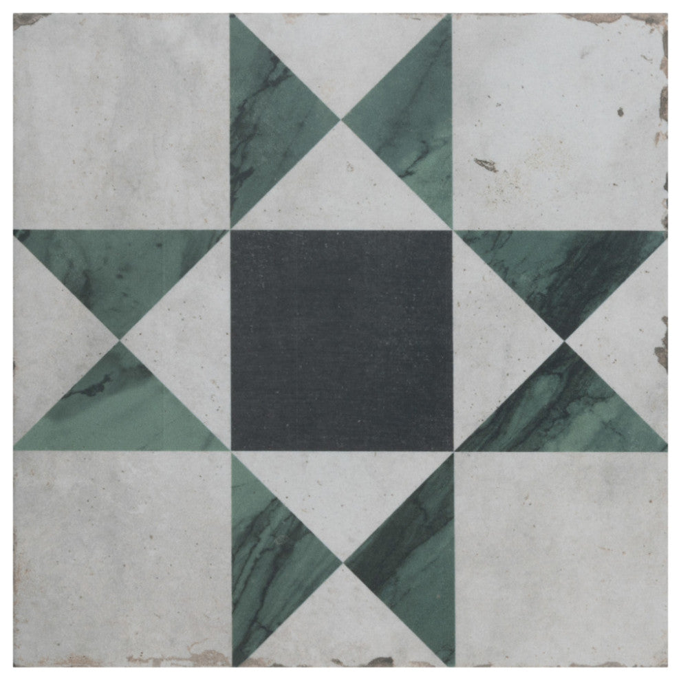 Renaissance Deco Emerald Cross Porcelain Floor and Wall Tile