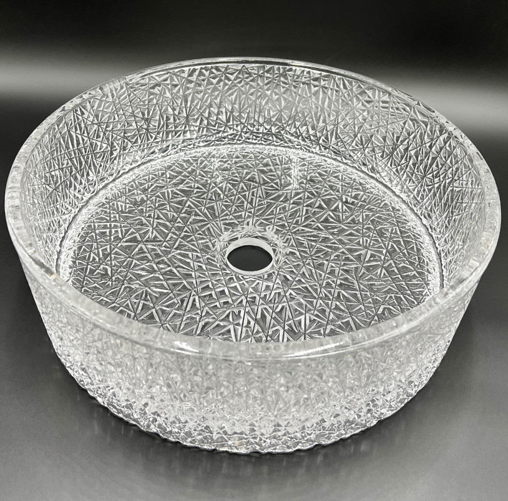 CastelloUSA Stadium Round Glass Crystal Bathroom Vessel Sink Basin, Clear, 16"
