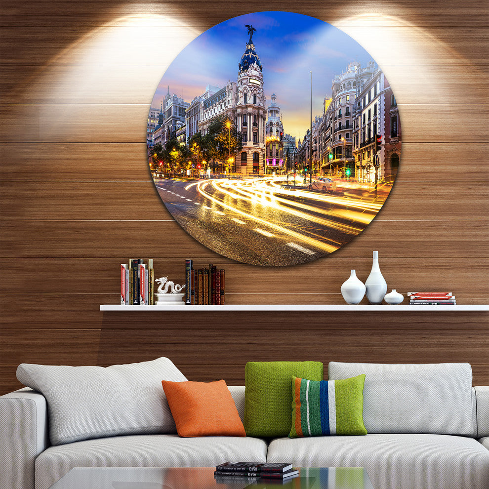 Madrid City Center, Cityscape Photography Large Disc Metal Artwork, 23"