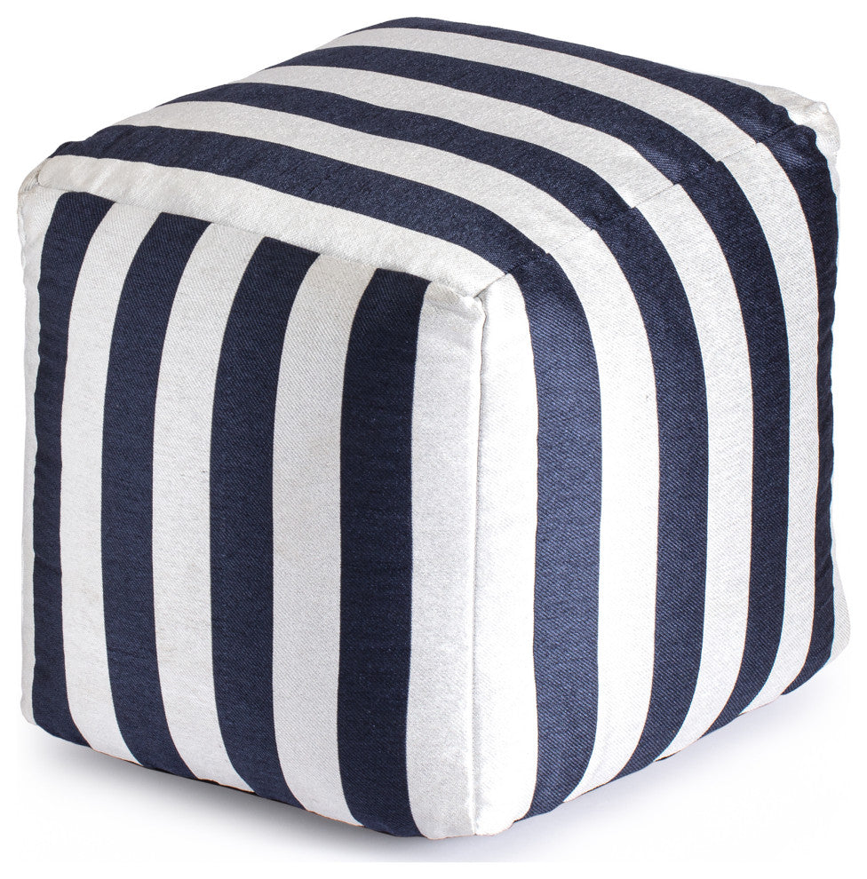 Cape May Blue 18" x 18" x 18" Navy and Ivory Pouf