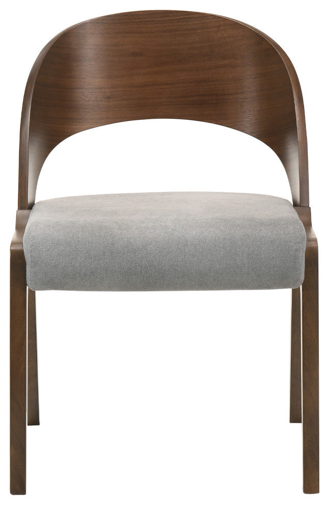 Polly Dining Accent Chairs, Walnut Finish and Gray Fabric, Set of 2