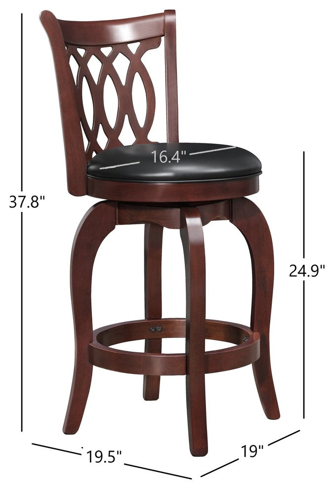 Debora Latticed Back Swivel Stool, Black Faux Leather, 24" Counter