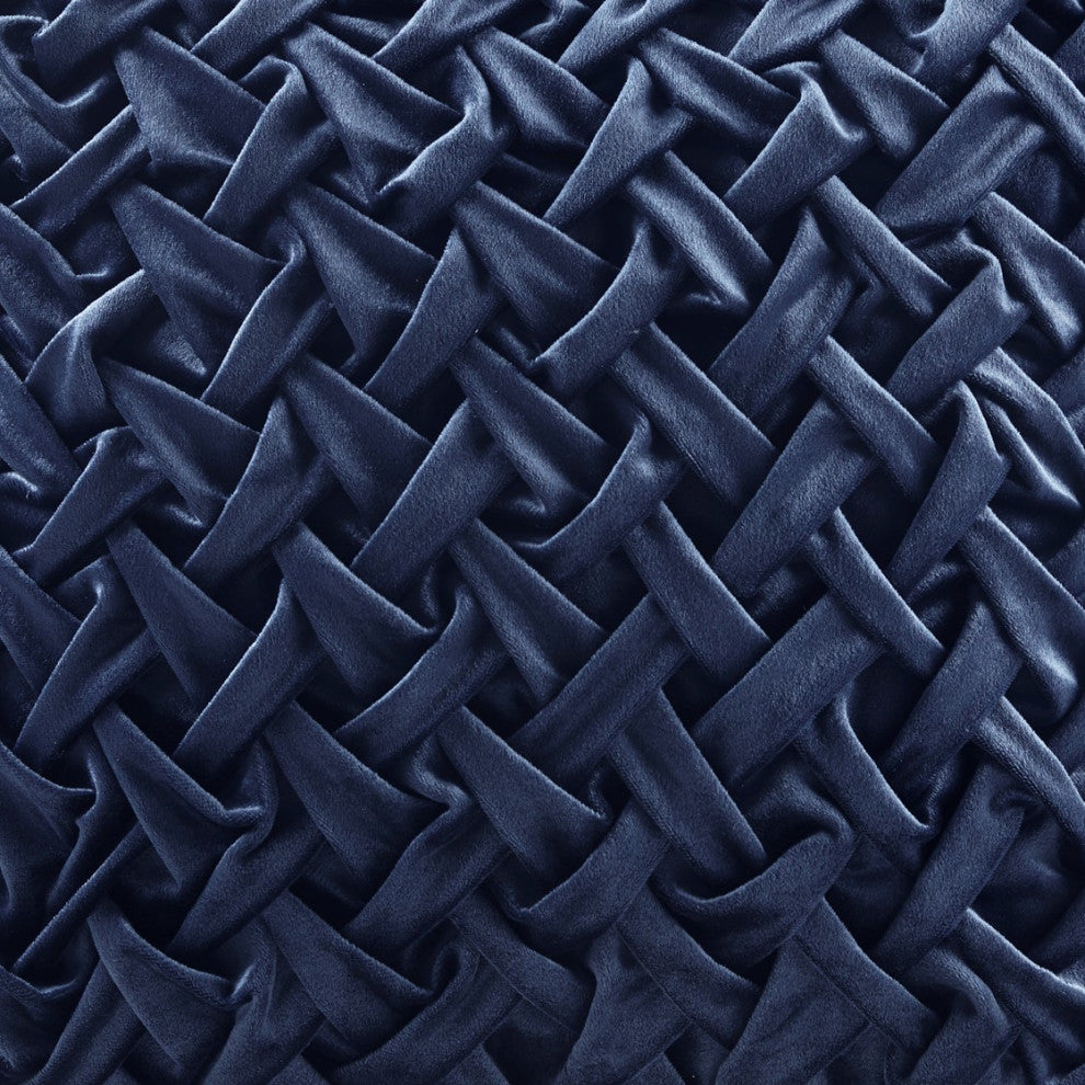 Croscill Winchester Ruched Velvet Sqaure Pillow 20x20, Navy Blue