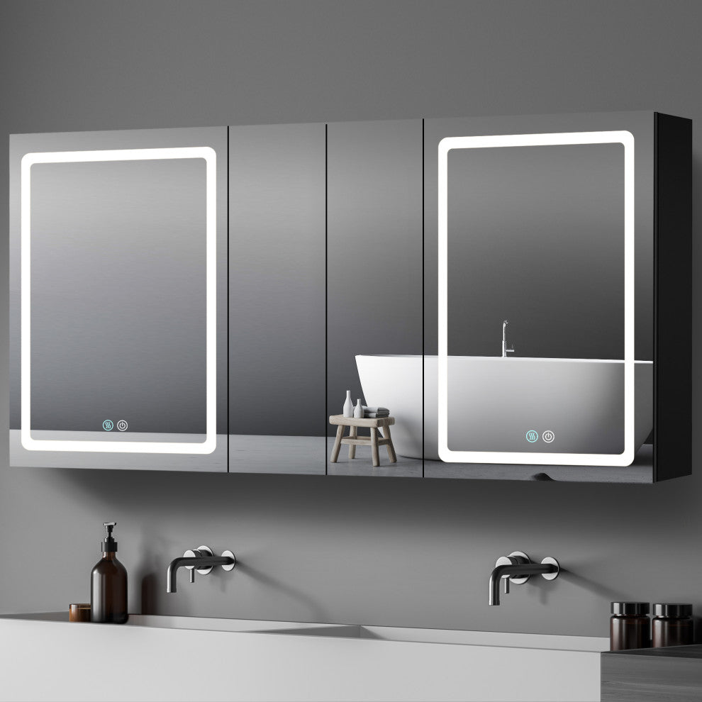 60"x30" Lighted Medicine Cabinet With Anti-Fog and Dimmable