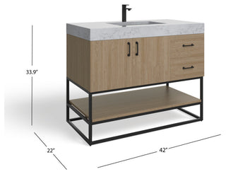 Bahia Bath Vanity, Oak, 42", Matte Black Hardware, Single, Freestanding
