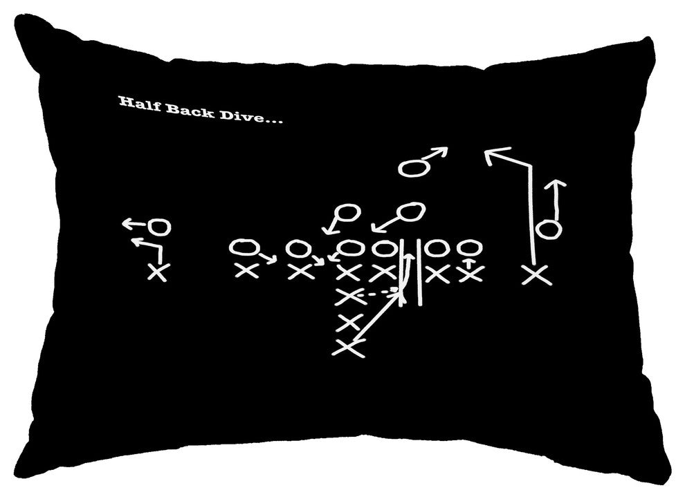 Half Back Dive 14"x20" Abstract Decorative Outdoor Pillow, Black