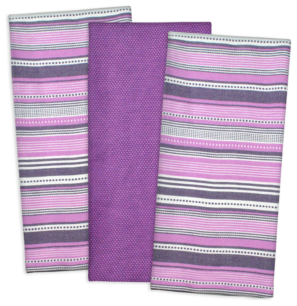 Urban Stripe Dishtowels, Set of 3, Eggplant
