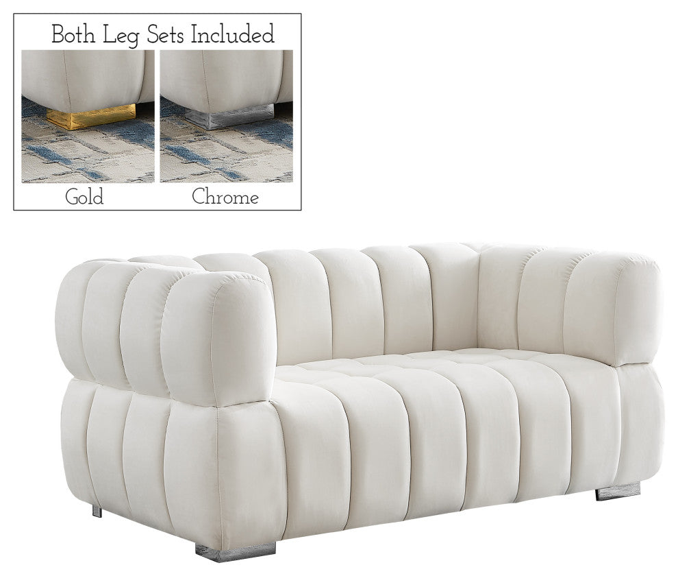 Gwen Velvet Upholstered Chair, Cream, Loveseat