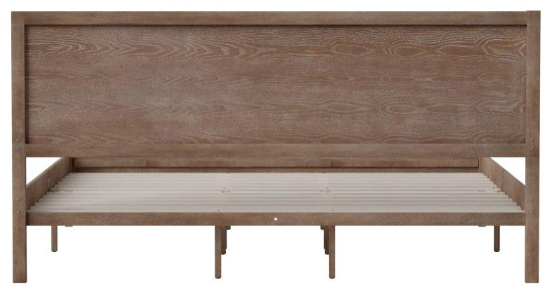 Asher Solid Wood Platform Bed with Wooden Slats and Headboard, Light Brown, King