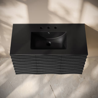 Cascade 36" Wall-Mounted Bath Vanity, Black Oak, Black Widespread Sink Top