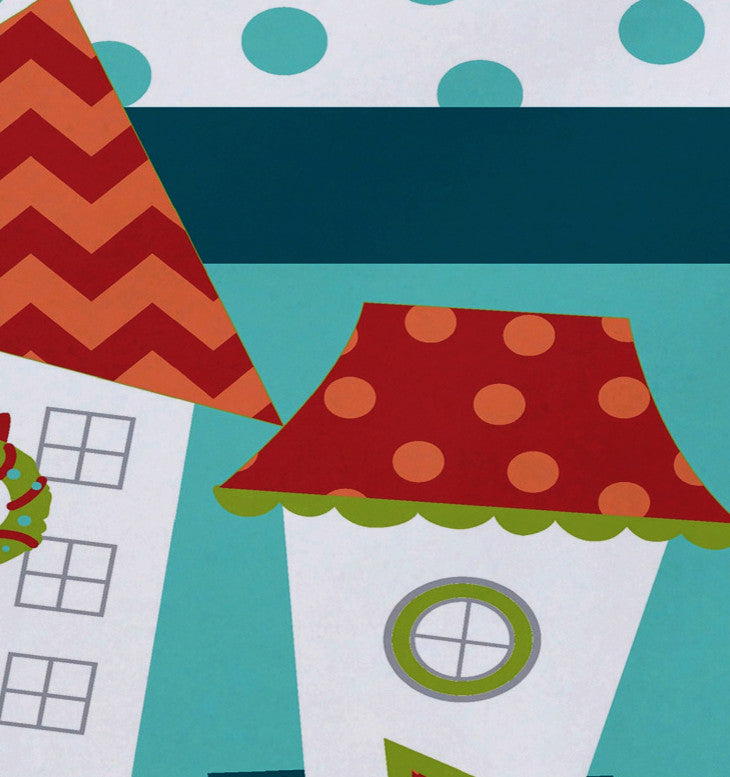 Coastal Houses Decorative Holiday Geometric Print Placemat, Set of 4, Coral