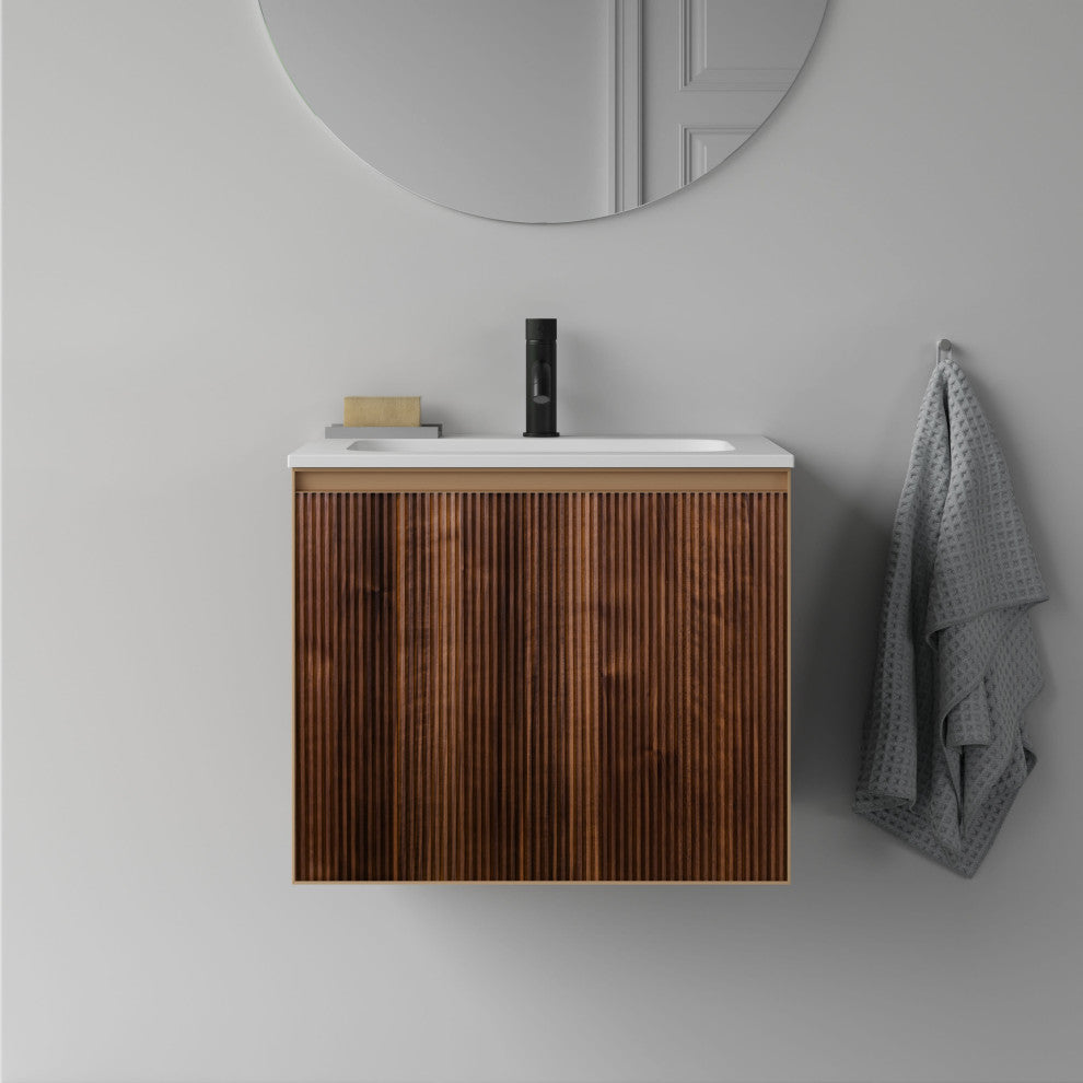 Perlato Slat 24" Bathroom Vanity, Matte Gold Trim, 24", No Sinktop Included