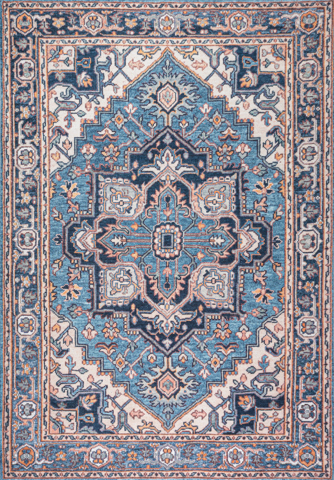 Cirali Ornate Large Medallion Machine Washable Indoor Area Rug, Blue/Beige, 5 X