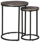Benzara BM230944 Round Wooden Top Metal Accent Table, 2-Piece Set, Gray/Black