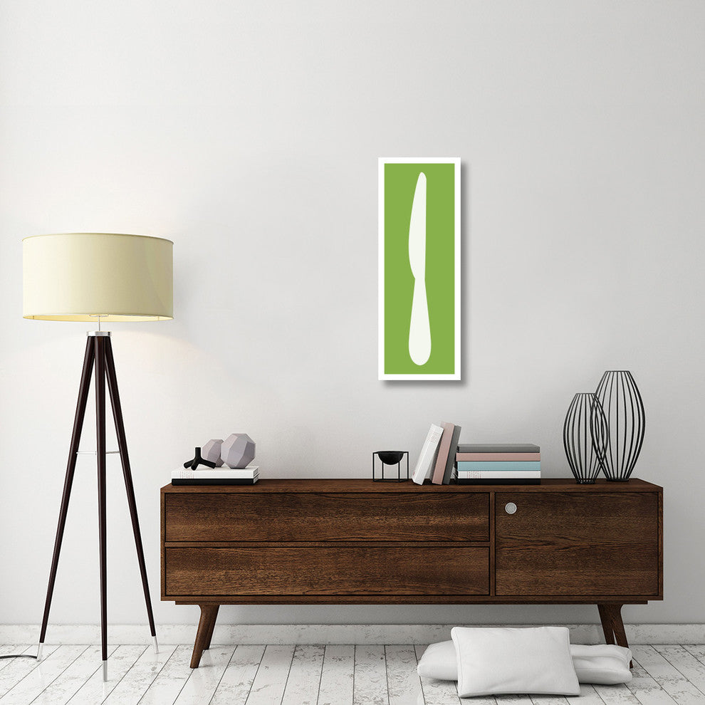 "Mealtime: White on Green - Knife" Digital Paper Print by BG.Studio, 14"x38"