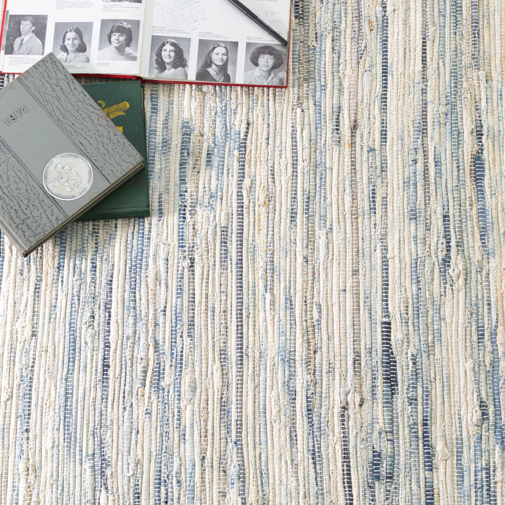 Dash & Albert Denim Rag Handwoven Cotton Rug, Blue, Runner-2'6" x 8'