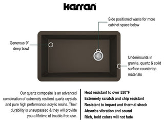 Karran Undermount Quartz 32" Single Bowl Kitchen Sink Kit, Brown